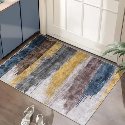 Vista 80 de Ciicool Alfombra moderna abstracta de 2 x 3 pulgadas, lavable, pequeña, antideslizante, de pelo bajo, alfombra de entrada plegable para cocina