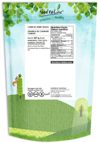 Vista 2 de Food to Live Semillas de cáñamo, 8 onzas – Corazones crudos, descascarados, kosher, veganos, granos a granel, ricos en omega, bajos en carbohidratos