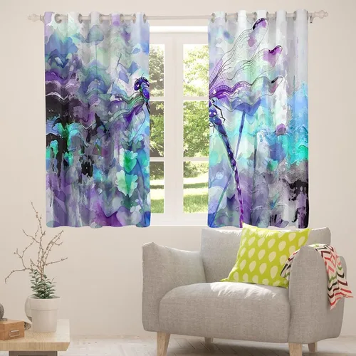 Vista 5 de jejeloiu Cortinas de oscurecimiento de libélula (2 paneles, 52 x 84 pulgadas), cortinas abstractas para dormitorio, sala de estar, arte moderno, 30%