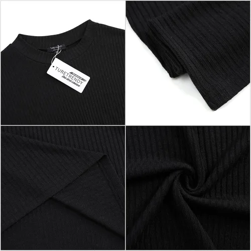 Vista 4 de TURETRENDY Men's Stretch Muscle T Shirts Short Sleeve Solid Color Knit Tees Casual Slim Fit Basic Shirt Tops
