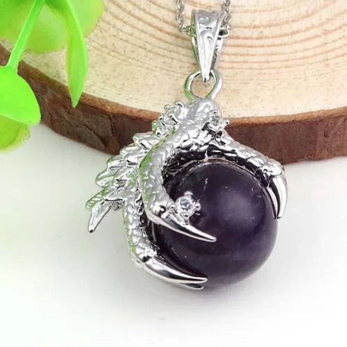 Vista 4 de Collar de cadena con cuentas redondas de piedra de dragón, cristal curativo, lapislázuli, ojo de tigre, 376I6 (ágata negra)