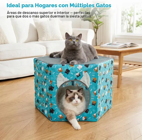 Vista 3 de Camas para gatos de interior, cama hamaca elevada para gatos, casa hexagonal para gatos con malla transpirable y parte inferior antideslizante, cama