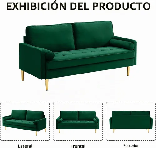 Vista 6 de Sofá Loveseat de Terciopelo, Muebles de Asientos de Amor Pequeños Modernos de Mediados de Siglo, Sofá Cómodo para Sala de Estar, Sofá Tapizado de 2
