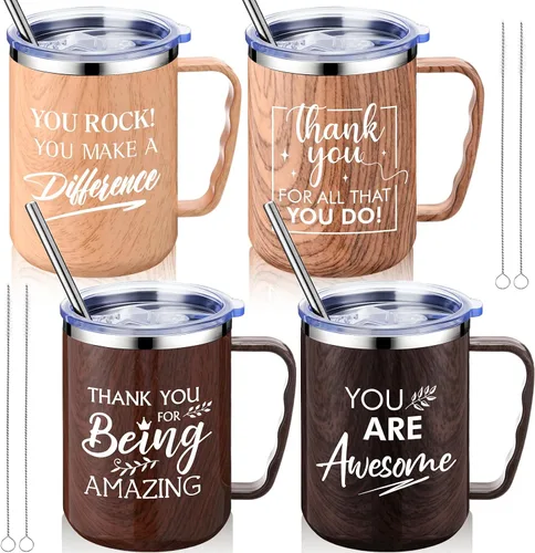 Vista 10 de Sumind Regalo de agradecimiento a los empleados, tazas de café de acero inoxidable de 17 onzas con asa, tapa y popote para Slp, graduación, Negro