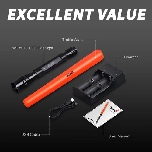 Vista 8 de ULTRAFIRE Linterna LED de seguridad de 18 pulgadas, 1000 lúmenes con modo intermitente rojo, acabado naranja, 3 modos de control para control