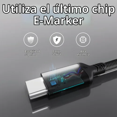 Vista 3 de Cable USB C a C 2 en 1 de 100 W (6 pies, paquete de 2), cable de carga rápida 5A tipo A a C, cable de carga USB C trenzado de nailon para iPhone 16