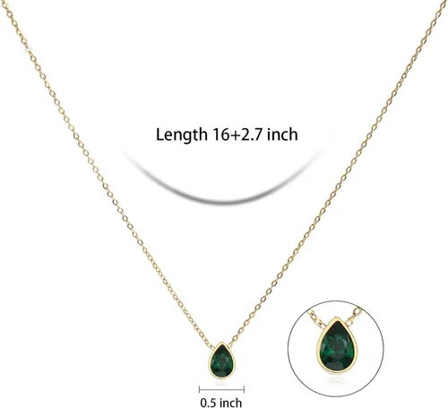 Vista 2 de Badu Collar con piedras preciosas creadas en oro de 18 quilates de 0.276 x 0.394in para mujer, solitario, circonita cúbica, joyería para el día