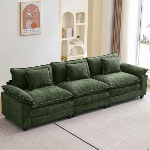 Vista 25 de Oprisen Sofá Seccional Modular, Cómodo Cloud Couch Sofá Seccional, Sofá Cama de Chenilla con Asiento Profundo con Almohadas Decorativas para Sala