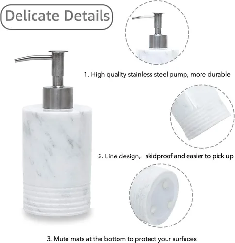 Vista 3 de JIMEI Dispensador de jabón de mármol con bomba de acero inoxidable para encimera de baño, cocina, dispensador de loción y líquido, botella de jabón