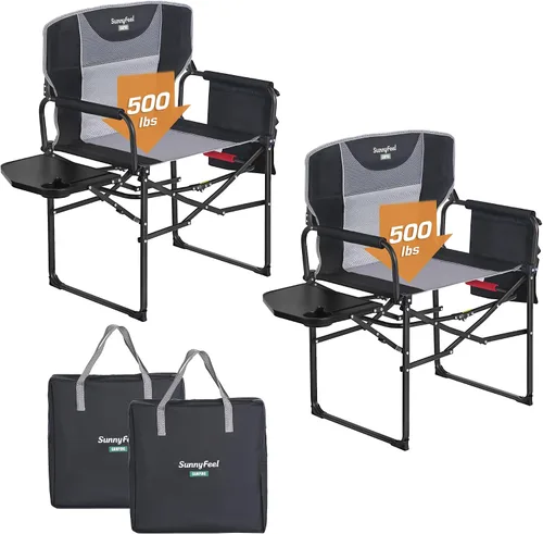 Vista 26 de SUNNYFEEL Silla de Directores de Camping, Silla Plegable Portátil de Gran Tamaño con Mesa Lateral, Bolsillo para Playa, Pesca, Viaje, Picnic