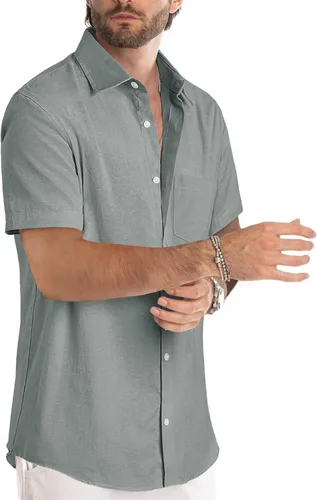 Vista 84 de JMIERR Camisas de vestir a rayas con botones y manga corta para hombre