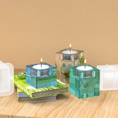 Vista 3 de 3 moldes de resina para velas, moldes cuadrados de silicona para portavelas para candelitas, fundición de resina epoxi, yeso de bricolaje, cemento