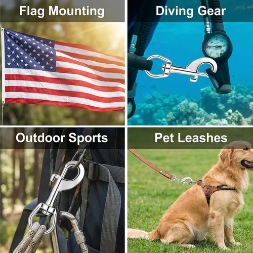 Vista 12 de DELSWIN Ganchos giratorios para bandera, clips de asta de bandera resistentes de 3.5 pulgadas para cuerda de asta de bandera, perno de acero