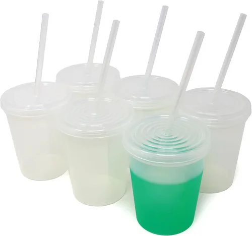 Vista 13 de Rolling Sands - Vasos de plástico reutilizables de 16 onzas con tapas, 6 unidades, hechos en EE. UU.; vasos y tapas de plástico, incluye 6 pajitas