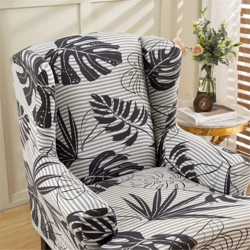 Vista 3 de Fundas para silla Wingback, 2 piezas, estilo americano, fundas elásticas para sillón de ala con parte inferior elástica, protector de muebles
