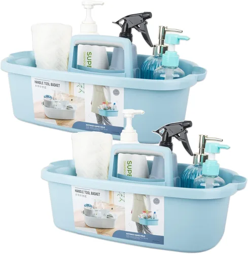 Vista 16 de Organizador de suministros de limpieza grande portátil con asa, cubo de plástico, almacenamiento de herramientas para baño, dormitorio, cocina