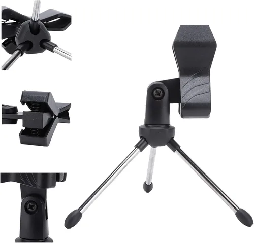 Vista 2 de Soporte de micrófono de escritorio, soporte de micrófono portátil plegable pequeño trípode plegable para micrófono de escritorio bueno