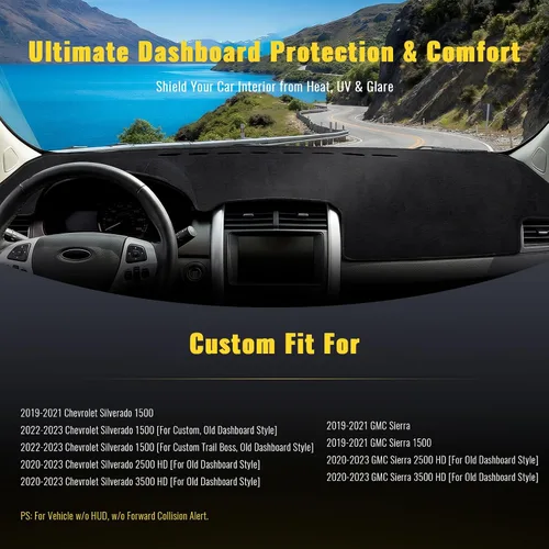 Vista 2 de TUCAREST Funda para salpicadero Compatible con Ch-Evy Silverado 1500/2500 HD/ 3500 HD 2019 2020 2021 2022 2023, GM-C Sierra 1500/2500 HD/ 3500 HD
