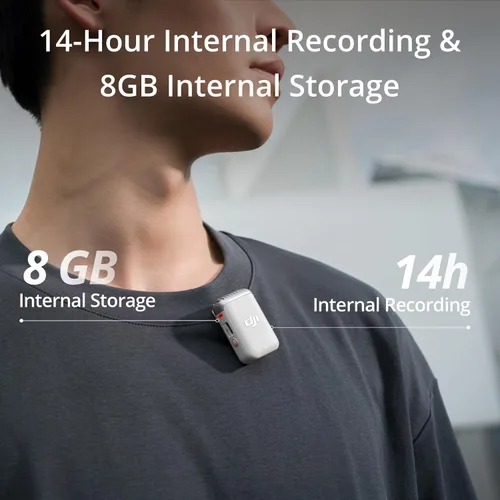 Vista 3 de DJI Transmisor Mic 2 (blanco perla), micrófono inalámbrico con cancelación inteligente de ruido, grabación interna de 14 horas, batería de 6 horas