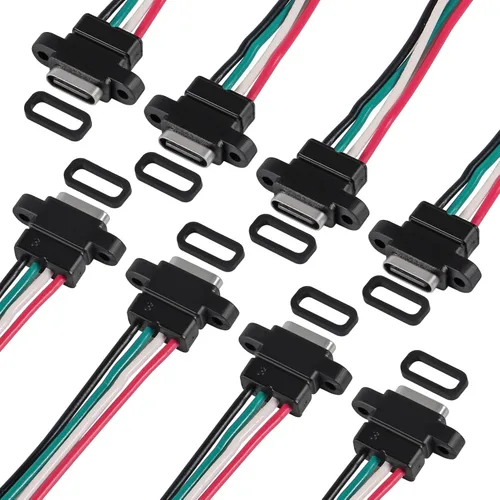 Vista 21 de 8 piezas de placa desnuda tipo C Chasis hembra impermeable 2P cable de soldadura tipo USB C Cable de extensión Cable de alimentación USB-C enchufe a