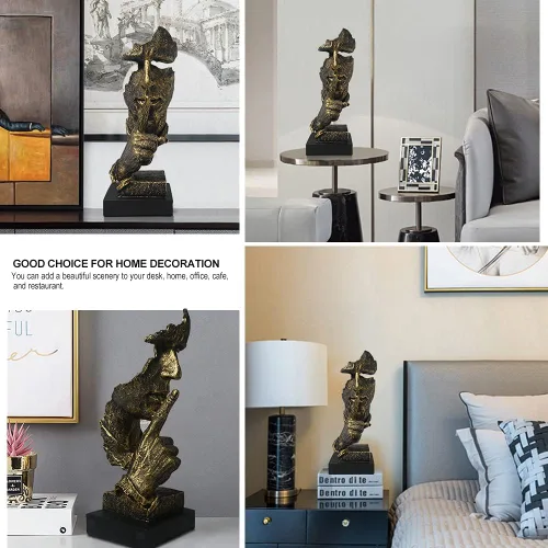 Vista 5 de fazhongfa Estatua de pensador – Silence is Gold - Decoración moderna creativa de arte abstracto, esculturas de resina, decoración de habitación