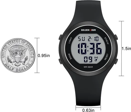 Vista 5 de GOLDEN HOUR Reloj deportivo impermeable para mujer con cronógrafo digital y correa de silicona