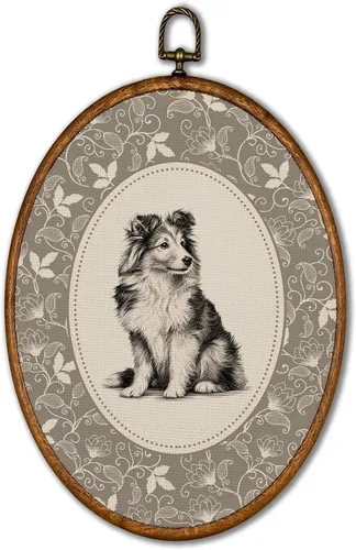 Vista 20 de KSDUT Arte de pared ovalado de perro pastor australiano floral retro de 8.6