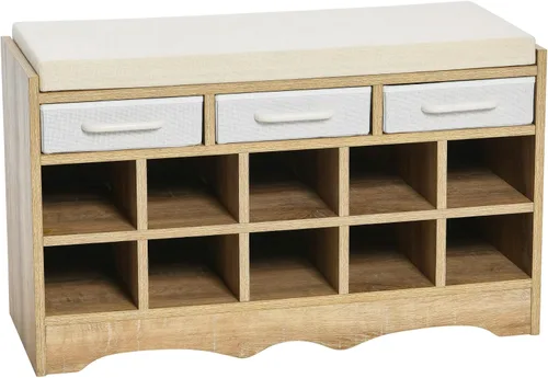 Vista 10 de Household Essentials Banco de zapatos de entrada con 10 cubículos, acabado de madera de fresno