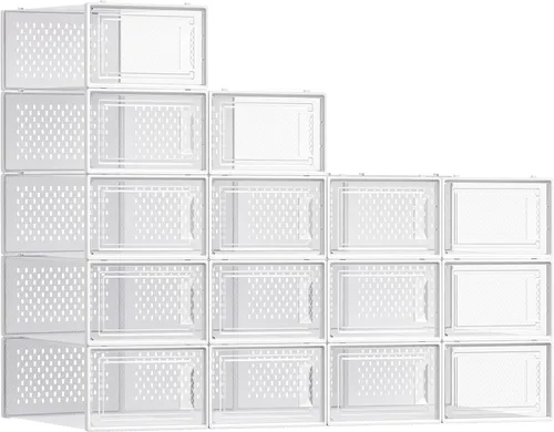 Vista 18 de SONGMICS Cajas de zapatos, paquete de 12 organizadores de almacenamiento de zapatos, cajas apilables de plástico transparente para armario, tenis