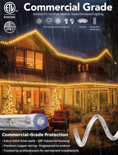 Vista 2 de Cuerda de luces LED de 10 pies, permanente, impermeable, conectable, flexible, con tubo de PVC transparente, certificado ETL, iluminación festiva