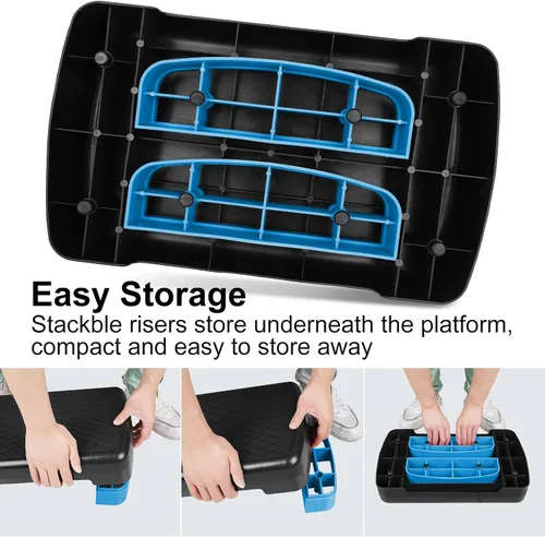 Vista 4 de Height-Adjustable 4"-6" Step Aerobics Platform Fitness Equipment Stepper Trainer Exercise Step Platform with 2 Riser