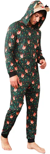 Vista 3 de Nokpsedcb Pijamas de Navidad familiares para parejas y niños, conjuntos de descanso a juego de manga larga con capucha y estampado de ciervos