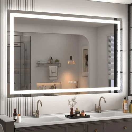 Vista 12 de Espejo de baño LED iluminado de 30 x 30 pulgadas para pared, espejo cuadrado de tocador con luces, regulable, antivaho, a prueba de roturas