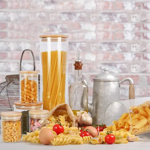 Vista 5 de DHSBTLS Tarros de vidrio de 6 onzas con tapas de bambú, juegos de recipientes herméticos de vidrio de borosilicato, contenedor de almacenamiento