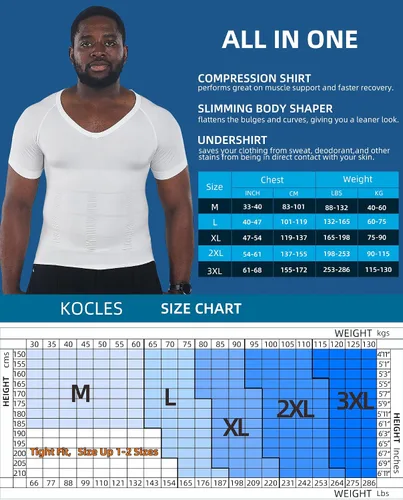 Vista 5 de KOCLES Camisas de compresión de ginecomastia para hombres, faja moldeadora adelgazante para el cuerpo, camiseta con cuello en V para entrenamiento