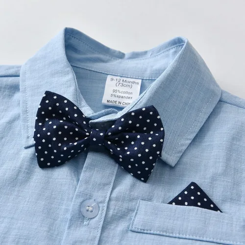Vista 3 de Conjunto de ropa de caballero para bebé, camisa infantil+pantalones cortos+pajarita+tirantes