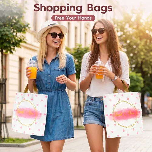 Vista 2 de WAKAKO Paquete de 60 bolsas de plástico con asas, 12 x 15 pulgadas, bolsas de regalo para mercancías minoristas para pequeñas empresas y boutiques