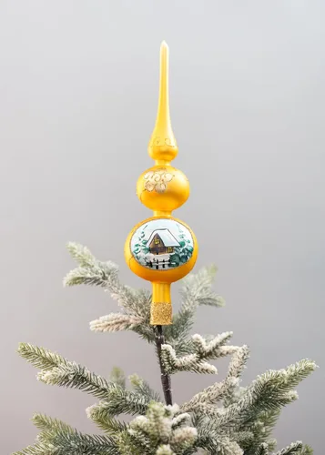 Vista 4 de Adorno para la Copa del Árbol de Navidad Spitz de Vidrio Soplado, Adornos Dorados/Plateados Decorados a Mano (13 Pulgadas / 33cm, Dorado)