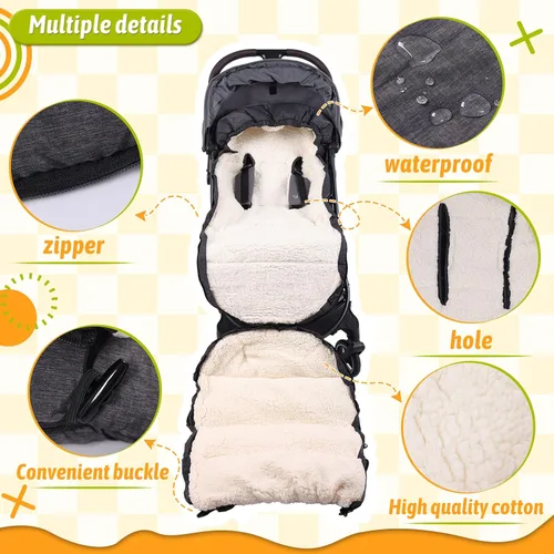 Vista 6 de Waterproof &Thicken Universal Stroller Cover Winter,Stroller Footmuff Bunting Bag for Warm Strollers Muff,Stroller Accessories for Baby Sleeping Bag