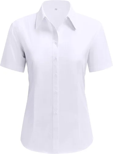 Vista 31 de siliteelon Camisas de vestir para mujer, de manga corta, de algodón, camisa con botones abajo, camisa básica con botones arriba, camisas con cuello