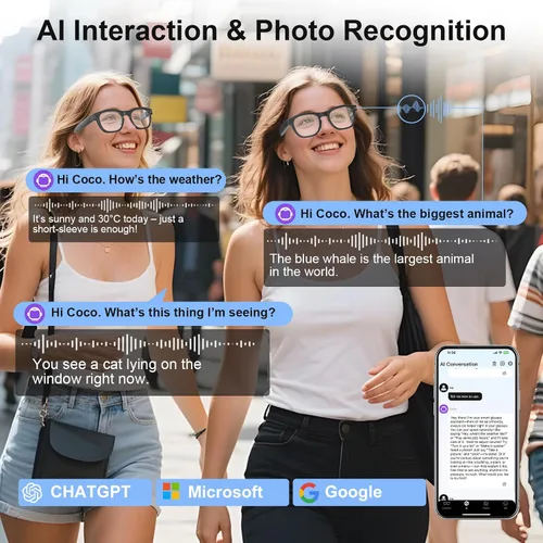 Vista 2 de Lentes inteligentes AI con cámara y Bluetooth, 1080P de grabación de video y fotos para hombres y mujeres, lentes de sol de audio que cambian
