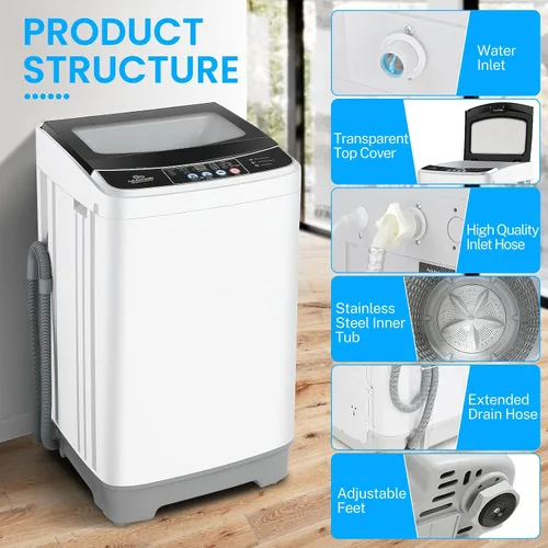 Vista 5 de NICTEMAW - Lavadora portátil de 2.4 pies cúbicos con capacidad de 17.8 libras, lavadora completamente automática con 10 programas y 8 niveles