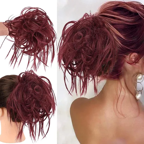 Vista 27 de HMD - Extensiones de cabello tipo chongo alborotado con rodelo despeinado, banda elástica de goma, extensiones de cabello sintético para mujer