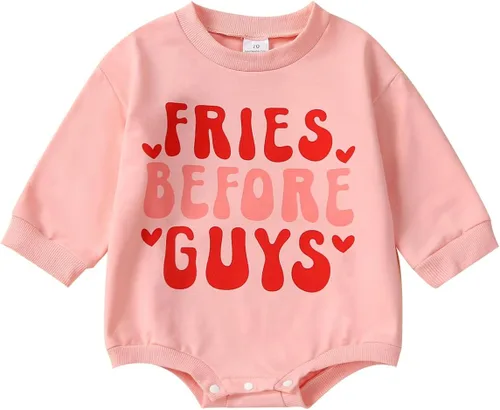 Vista 23 de Traje de bebé niña para el primer día de San Valentín, mameluco de burbujas con cuello redondo, sudadera linda para primavera y otoño