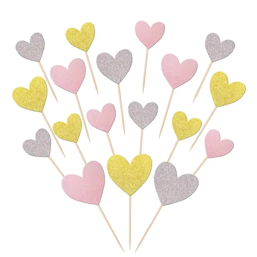 Vista 10 de 30 piezas de decoración para cupcakes con diseño de corazón con purpurina para cupcakes, despedida de soltera, boda, compromiso, decoración de Negro