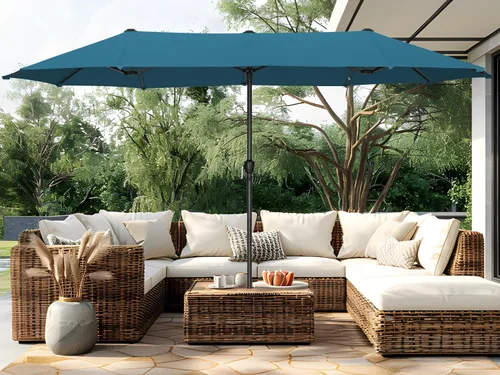 Vista 11 de PHI VILLA Sombrilla Grande de Patio de 13 Pies de Doble Cara Gemela para Mercado Exterior con Manivela, Beige 13x6.5 ft shade, rectangular, patio