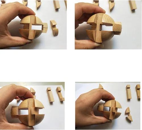 Vista 4 de Rompecabezas de madera hecho a mano con bola mágica, juego de inteligencia, rompecabezas de esfera para adultos