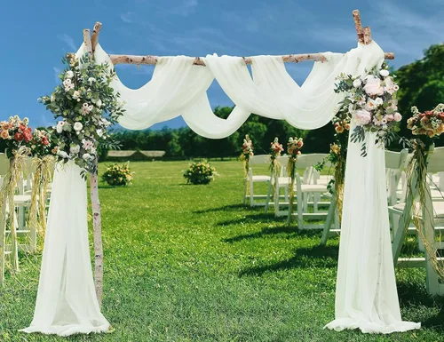 Vista 40 de Warm Home Designs Paquete de Tela para Arco de Boda Tiene 2 Scarves de 216 Pulgadas (18 Pies) en Tela Azul Marino y Blanco para Ceremonia de Boda