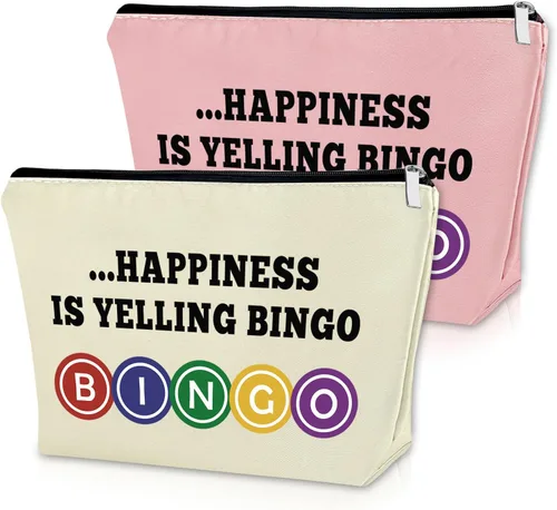 Vista 15 de Sazuwu Regalo para amantes del bingo, 2 piezas, bolsa de maquillaje, regalo para mujeres, amantes del casino, regalo de Navidad, cumpleaños, bolsa