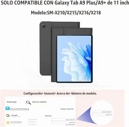 Vista 2 de Funda de teclado para Samsung Galaxy Tab A9+ Plus 2023/A11+ Plus 2025 de 10.9 pulgadas, incluye mouse y teclado magnético con retroiluminación Negro